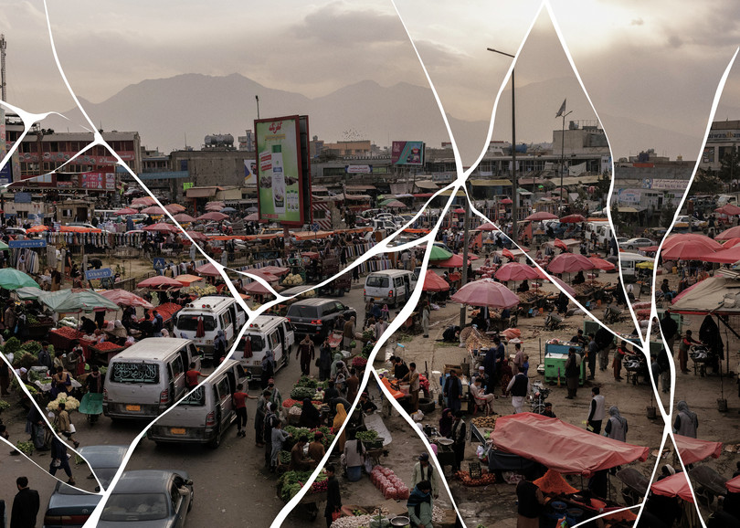 A crowded market in Kabul, Afghanistan.
