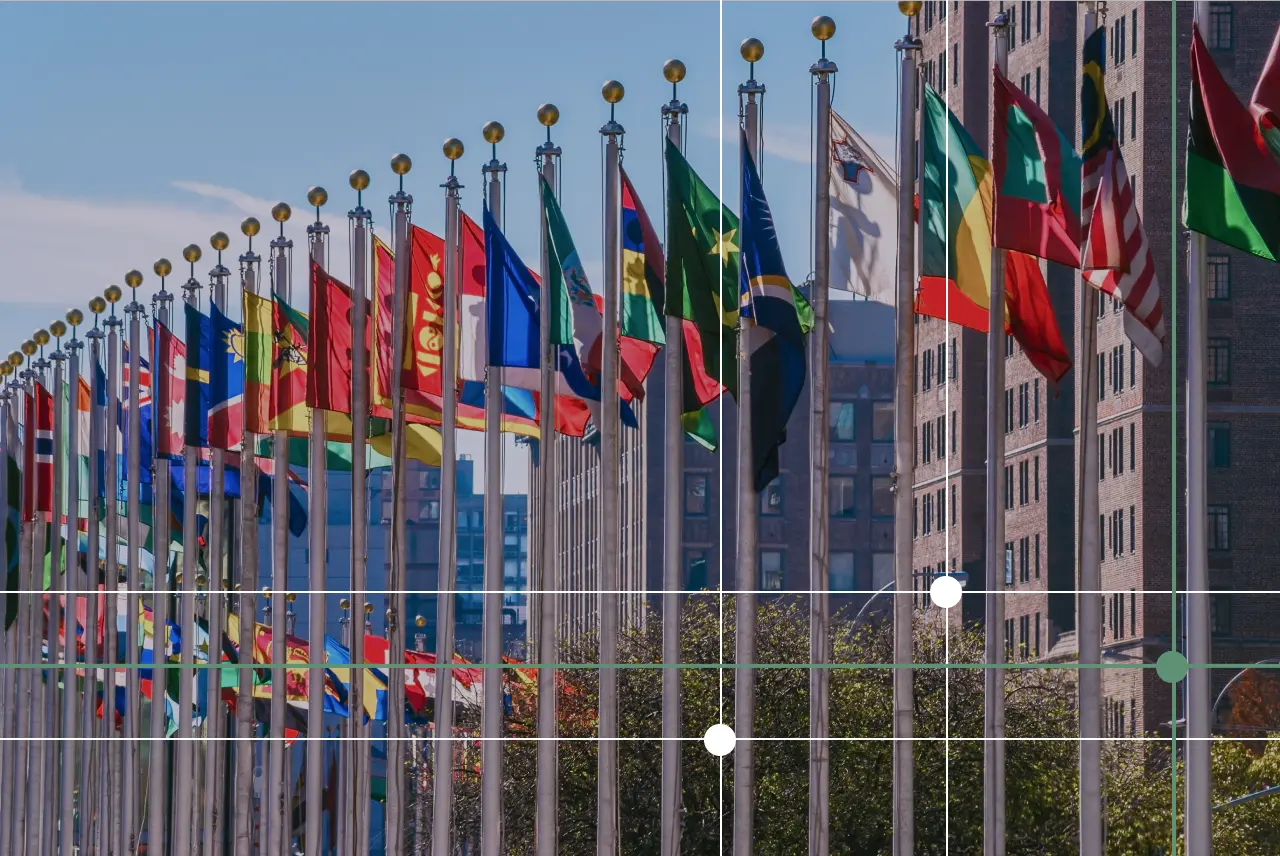 Flags from all countries outside of the UN building in Manhattan